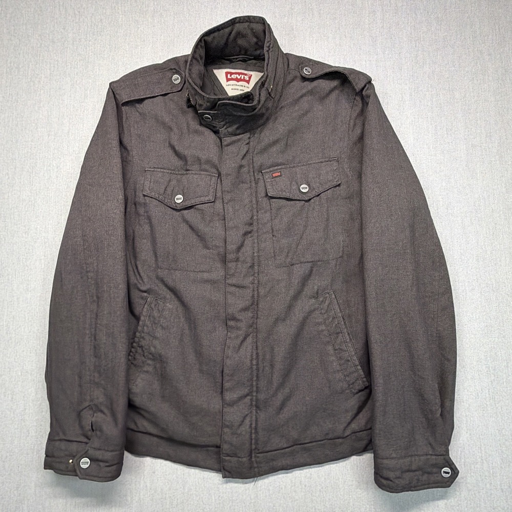 Levis Quilted Lined Black Jacket Mens Size Large Zip Buttons Vintage‎ Y2K